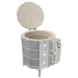 L&L eQuad Pro Production Kiln - eQ2827-3, Cone 10, 208V-3P, 41.5A, 28" Dia. x 27" D - angled view, left