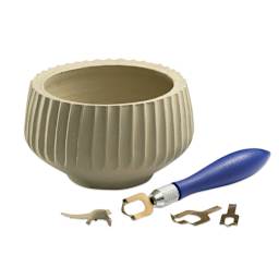 Xiem Studio Fluting Tool Set - Single fluted bowl shown with Tool Set adjacent