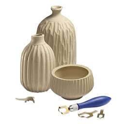 Xiem Studio Fluting Tool Set - Fluted Vases and bowl shown with Tool set
