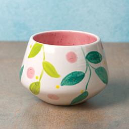 Mayco Earthenware Bisque Vases - Flora Vase, Pkg of 6 - finished example with leaf and dot pattern