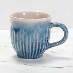 Mayco Earthenware Bisque Mugs - Fluted Mug finished with blue pooling glaze