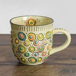 Mayco Earthenware Bisque Mugs - Pkg of 6, Hobnail finished example with dotted pattern