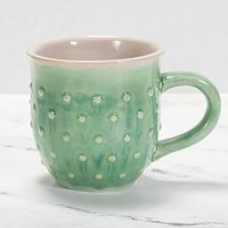 Mayco Earthenware Bisque Mugs - Hobnail Mug finished with a green pooling glaze