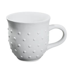 Mayco Earthenware Bisque Mugs - Front view of unglazed Hobnail pattern mug