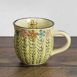 Mayco Earthenware Bisque Mugs - Pkg of 6, Stitched finished example with flower design
