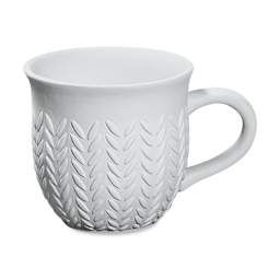 Mayco Earthenware Bisque Mugs - Front view of unglazed Stitched pattern mug