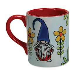 Mayco Earthenware Bisque Mugs - Smooth mug glazed with the image of a gnome and flowers