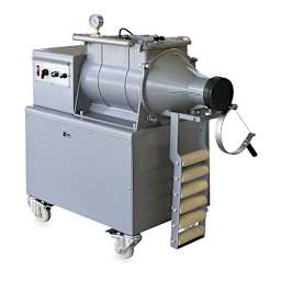 Nidec Shimpo NVS-07 Stainless Steel De-Airing Pugmill - Shown angled with Roller shelf folded down and wire clay cutter stored