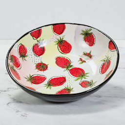 Mayco Earthenware Bisque Bowls - Serving Bowl glazed with an allover  strawberry pattern