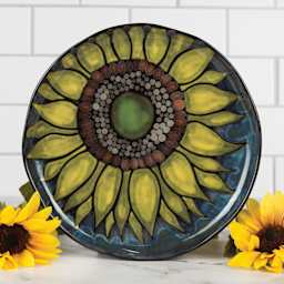 Mayco Earthenware Bisque Plates - Casualware Dinner Plate, 10-3/4" finished product with sunflower design