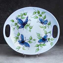 Mayco Earthenware Bisque Handled Platter - butterfly design