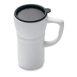 Mayco Earthenware Bisque Travel Mug with Lid - Top view of unglazed mug