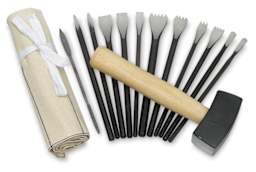 Sculpture House Professional Stone Tool Set - Components of Tool set shown next to rollup pouch