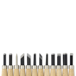 Yasutomo Niji Woodcarving Knives - Set of 12 - close-up of blades
