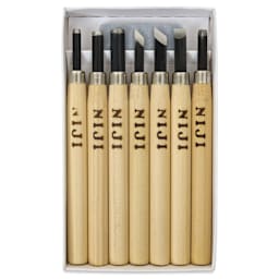 Yasutomo Niji Woodcarving Knives - Set of 7 - open to show contents