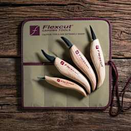 Flexcut Carving Knife Set with Roll - Set of 4 laid out on table