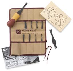 Flexcut Craft Kits - 11 pc Set shown with open roll and instructions
