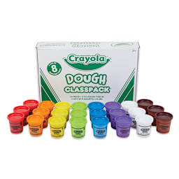 Crayola Dough - Package of 24 pc Classpack shown behind 24 tubs lined up by color
