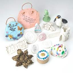 Crayola Air-Dry Clay (finished examples of plaques and figures)