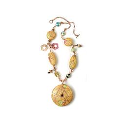 Sculpey UltraLight Clay - Top view of a necklace made with painted beads and disks of clay