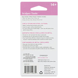 Sculpey Tools Metal Clay Cutters - Circles, Set of 6 back of packaging