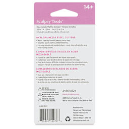 Sculpey Tools Metal Clay Cutters - Ovals, Set of 6 back of packaging