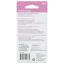 Sculpey Tools Metal Clay Cutters - Tear Drops, Set of 6 back of packaging