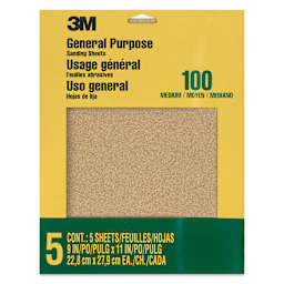 3M Production Sandpaper - Pkg of 5, Medium Grit 100-C, 9" x 11" front of packaging