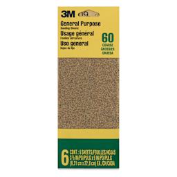 3M Production Sandpaper - Pkg of 6, Course Grit 60-D, 3.6" x 9" front of packaging