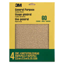 3M General Purpose Sandpaper - Pkg of 4, Course Grit 60-D, 9" x 11" front of packaging