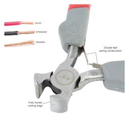 GreatNeck End Nipper Hobby Pliers - fully honed cutting edge, wire end examples, and double-leaf spring