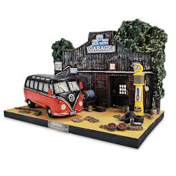 Sculpture Block - Finished sculpture of rustic garage and VW Bus shown