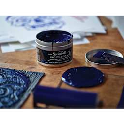 Speedball Professional Relief Ink - Phthalo Blue, 8 oz, with printmaking supplies