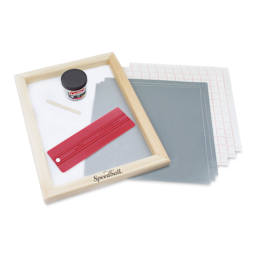 Speedball Beginner Craft Vinyl Screen Printing Kit with Bonus Puff Additive contents