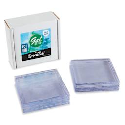 Speedball Gel Printing Plate - 5" x 5", Pkg of 10 packaging and contents