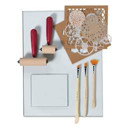 Speedball Gel Printing Plate beside printmaking tools (not included)