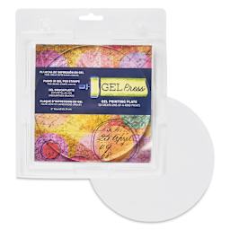 Gel Press Printing Plate - Circle, 6" Diameter packaging with contents