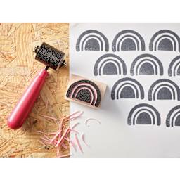 Speedball Soft Rubber Brayer - 1-1/2", pattern stamped on paper