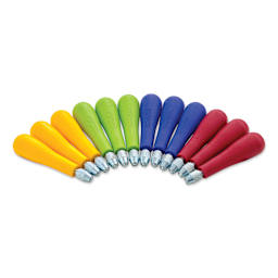 Speedball Linoleum Cutter Handles - Box of 12, Assorted Colors (Handles lined up in a row)