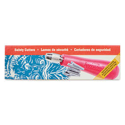 Speedball Linozip Safety Lino Cutters - Set of 5, with Lino Handle, front of the packaging