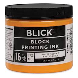 Blick Water-Soluble Block Printing Ink - Front of Dark Yellow 16 oz Jar shown