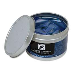 Speedball Oil-Based Relief Ink - Blue, 8 oz container with cap off
