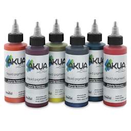 Akua Liquid Pigment - 4 oz bottles of six different colors shown together
