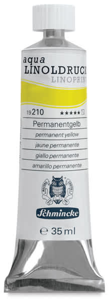 Schmincke Aqua Linoprint Ink - 35 ml Tube of Permanent Yellow upright