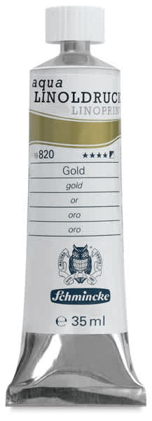 Schmincke Aqua Linoprint Ink - 35 ml Tube of Gold upright
