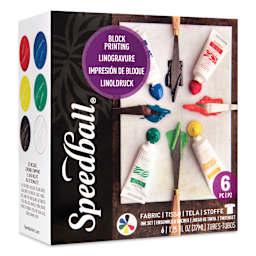 Speedball Ultimate Fabric and Paper Block Printing Kit - Set of 6, angled view