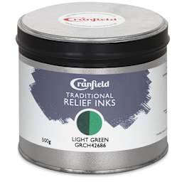Cranfield Traditional Relief Ink - Front view of jar of Light Green Ink