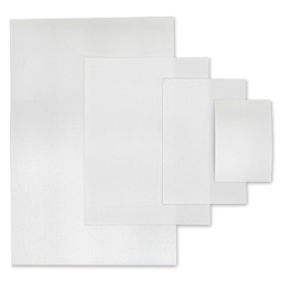 Inovart Printfoam for Block Printing - Class Pack, 4 Assorted Sizes - one of each fanned in straight row, top view