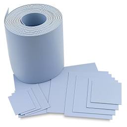 Blick Blue Easy-To-Cut - 50 Ft roll shown with various size sheets