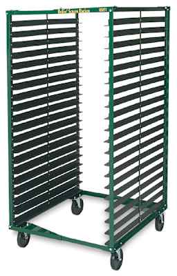 AWT Rollin' Screen Racker - Right angle view of 20 shelf Screen Racker empty